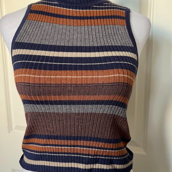 COTTON ON Orange Blue Striped Sleeveless Turtleneck Knit Sweater Top Size Medium - Picture 2 of 13